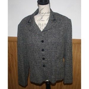 Scarlett Suit Jacket Tweed Sz 15/16 Black & Gray Embroidered Collar GUC